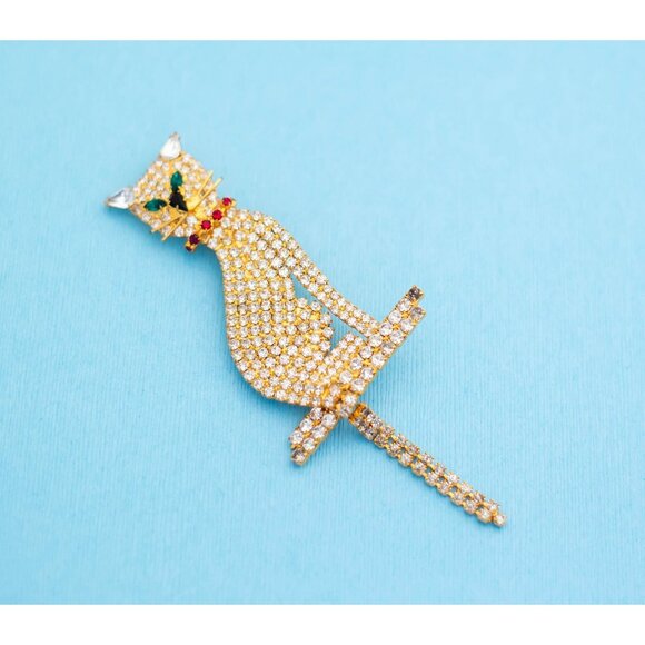 Vintage Elegant Rhinestone Cat Brooch - N4 - Picture 1 of 3